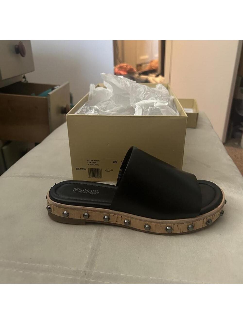 Michael Michael Khors Ellen Slide studded Black Leather sandals size 5.